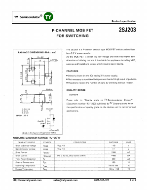 2SJ203 Datasheet PDF TY Semiconductor
