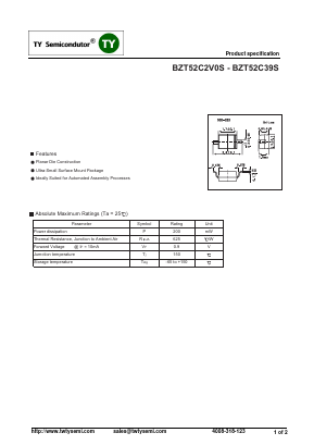 BZT52C2V7S Datasheet PDF TY Semiconductor