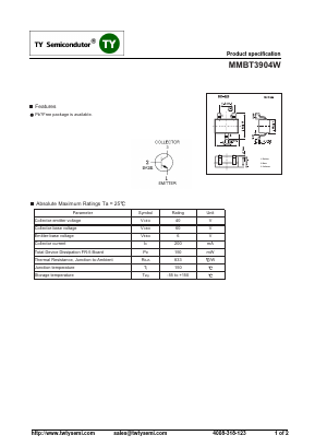 MMBT3904W Datasheet PDF TY Semiconductor