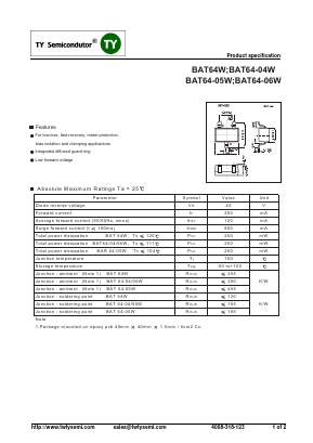 BAT64W Datasheet PDF TY Semiconductor