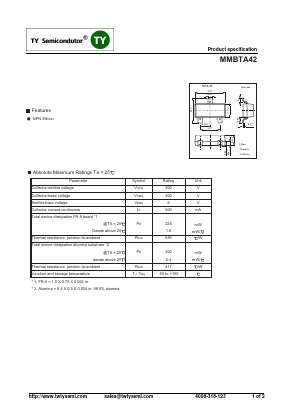 MMBTA42 Datasheet PDF TY Semiconductor