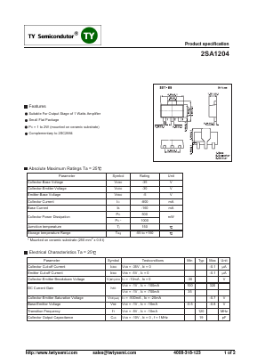 2SA1204 Datasheet PDF TY Semiconductor