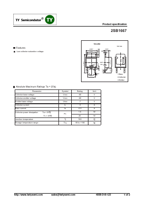 2SB1667 Datasheet PDF TY Semiconductor