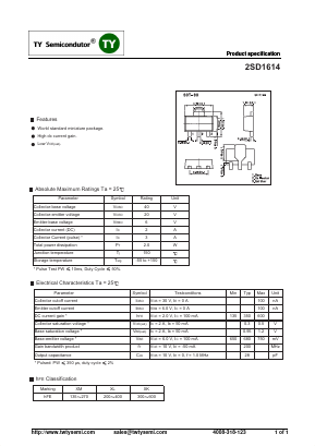 2SD1614 Datasheet PDF TY Semiconductor