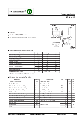A1417 Datasheet PDF TY Semiconductor