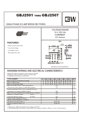 GBJ2502 Datasheet PDF UNIOHM CORPORATION