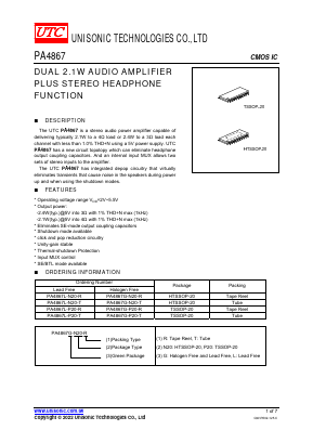 PA4867G-P20-R Datasheet PDF Unisonic Technologies