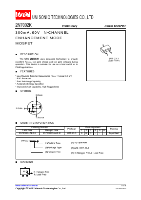 2N7002KG-AE2-R Datasheet PDF Unisonic Technologies