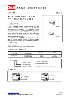 LM4862L-D08-R Datasheet PDF Unisonic Technologies