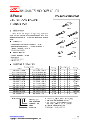 MJE13003L-X-TA3-T Datasheet PDF Unisonic Technologies