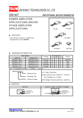2SA1837L-TA3-T Datasheet PDF Unisonic Technologies