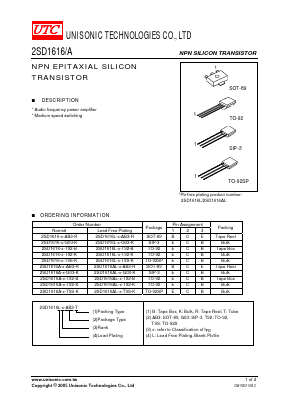 2SD1616-X-T92-B Datasheet PDF Unisonic Technologies