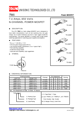 7N65G-T2Q-T Datasheet PDF Unisonic Technologies