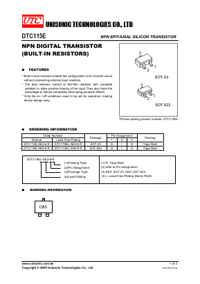DTC115E-AE3-6-R Datasheet PDF Unisonic Technologies
