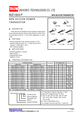 MJE13003G-P-X-T6C-A-K Datasheet PDF Unisonic Technologies