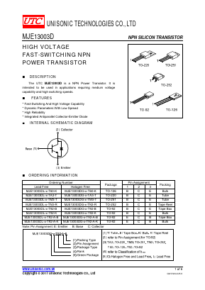 MJE13003DG-X-T92-B Datasheet PDF Unisonic Technologies