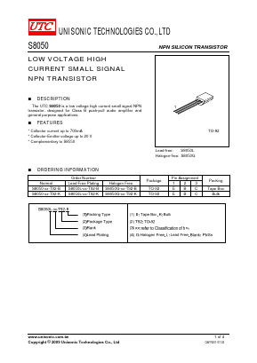 S8050L-XX-T92-K Datasheet PDF Unisonic Technologies