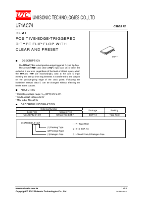 U74AC74 Datasheet PDF Unisonic Technologies