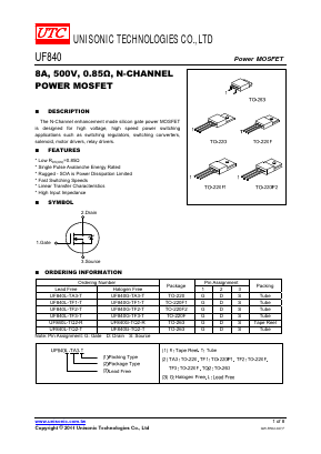 UF840 Datasheet PDF Unisonic Technologies