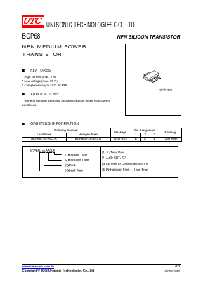 BCP68G-16-AA3-R Datasheet PDF Unisonic Technologies