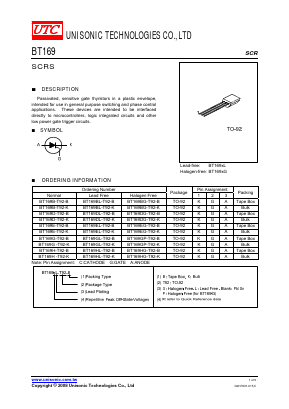 BT169BG-T92-B Datasheet PDF Unisonic Technologies