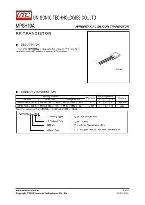 MPSH10A-B-T92-K Datasheet PDF Unisonic Technologies