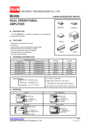 MC4558 Datasheet PDF Unisonic Technologies