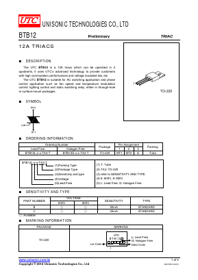 BTB12 Datasheet PDF Unisonic Technologies