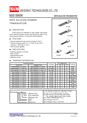 MJE13003KG-X-X-T9L-B Datasheet PDF Unisonic Technologies