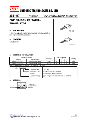 2SB1017L-X-TF3-T Datasheet PDF Unisonic Technologies