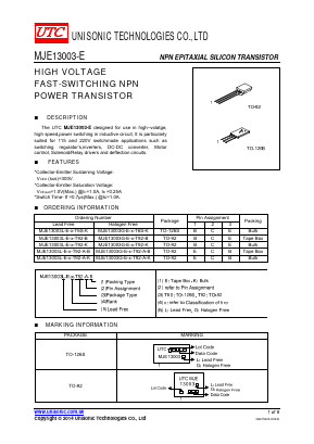 MJE13003G-E-X-T92-B Datasheet PDF Unisonic Technologies