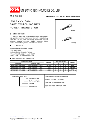 MJE13003G-E-C-T92-K Datasheet PDF Unisonic Technologies