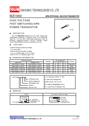 MJE13002 Datasheet PDF Unisonic Technologies