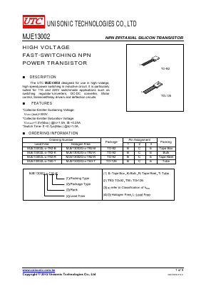 MJE13002L-C-T92-T Datasheet PDF Unisonic Technologies