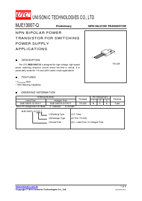 MJE13007L-Q-TA3-T Datasheet PDF Unisonic Technologies