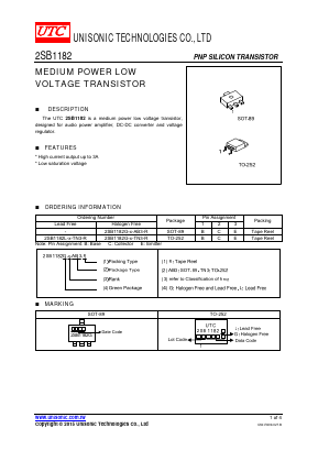 2SB1182G-X-TN3-R Datasheet PDF Unisonic Technologies