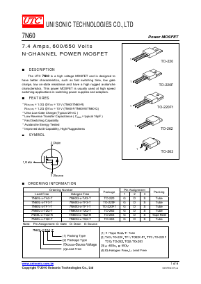 7N60L-X-TF3-R Datasheet PDF Unisonic Technologies