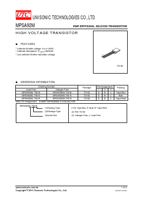 MPSA92ML-T92-R Datasheet PDF Unisonic Technologies
