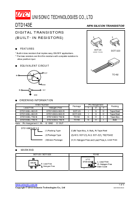 DTD143EL-T92-K Datasheet PDF Unisonic Technologies