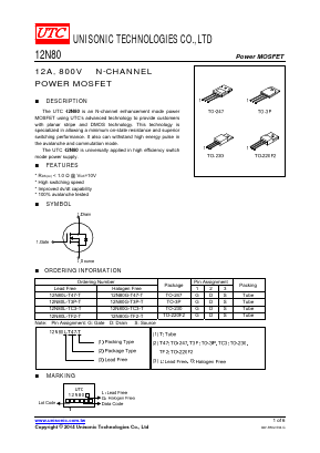 12N80G-TC3-T Datasheet PDF Unisonic Technologies