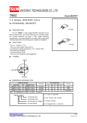 7N60ZG-B-TA3-T Datasheet PDF Unisonic Technologies