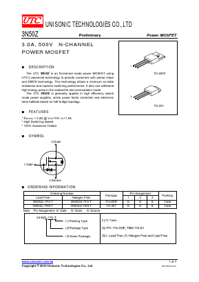 3N50ZG-TM3-T Datasheet PDF Unisonic Technologies