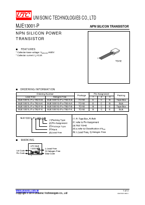 MJE13001G-P-X-T92-F-B Datasheet PDF Unisonic Technologies