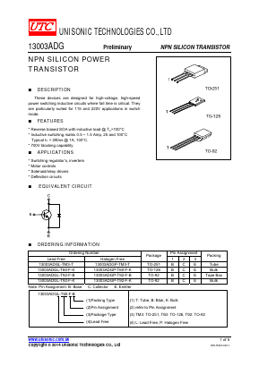 13003ADGP-T92-F-K Datasheet PDF Unisonic Technologies