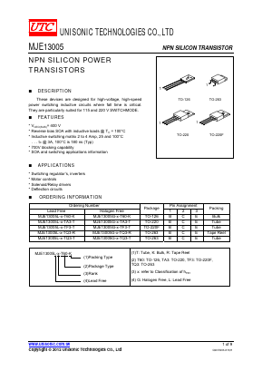 MJE13005G-X-TF3-T Datasheet PDF Unisonic Technologies