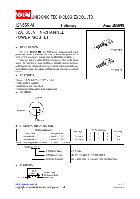 12N65KG-TF2-T Datasheet PDF Unisonic Technologies