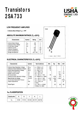 2SA733 Datasheet PDF Usha Ltd 