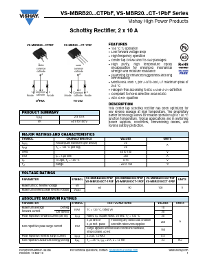 MBR20100CTTRRP Datasheet PDF Vishay Semiconductors