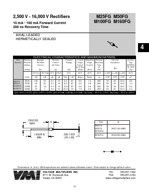M160FG Datasheet PDF Voltage Multipliers Inc