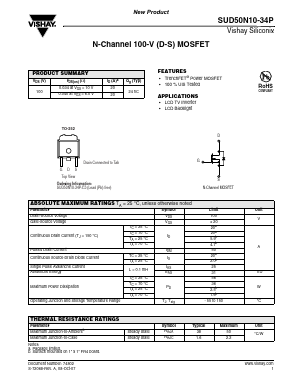 SUD50N10-34P-E3 Datasheet PDF Vishay Semiconductors